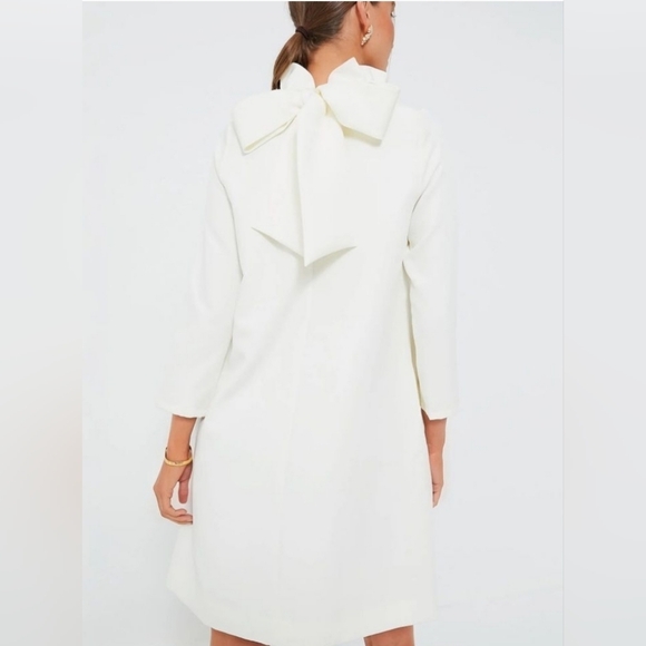 Tuckernuck Daphne Ruffle High Neck Shift Dress Bow Back Tie ivory size S - Picture 2 of 9